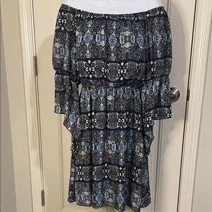 Off-Shoulder Printed Women’s  Dress in Navy and Light Blue